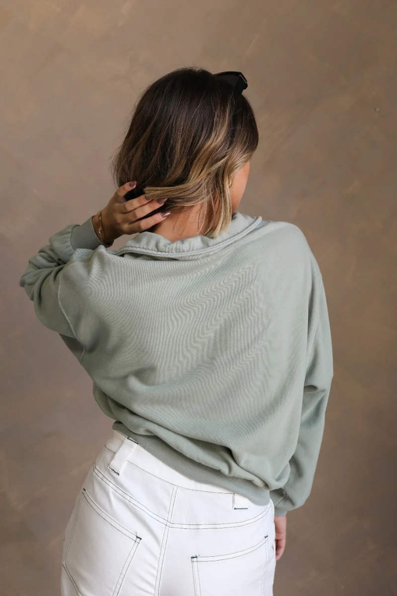 Rylee Sage Quarter Zip Up Sweatshirt - Image 6