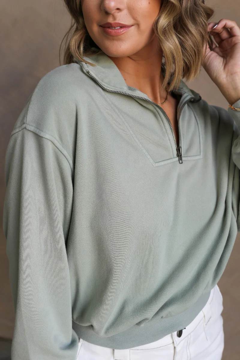Rylee Sage Quarter Zip Up Sweatshirt - Image 8