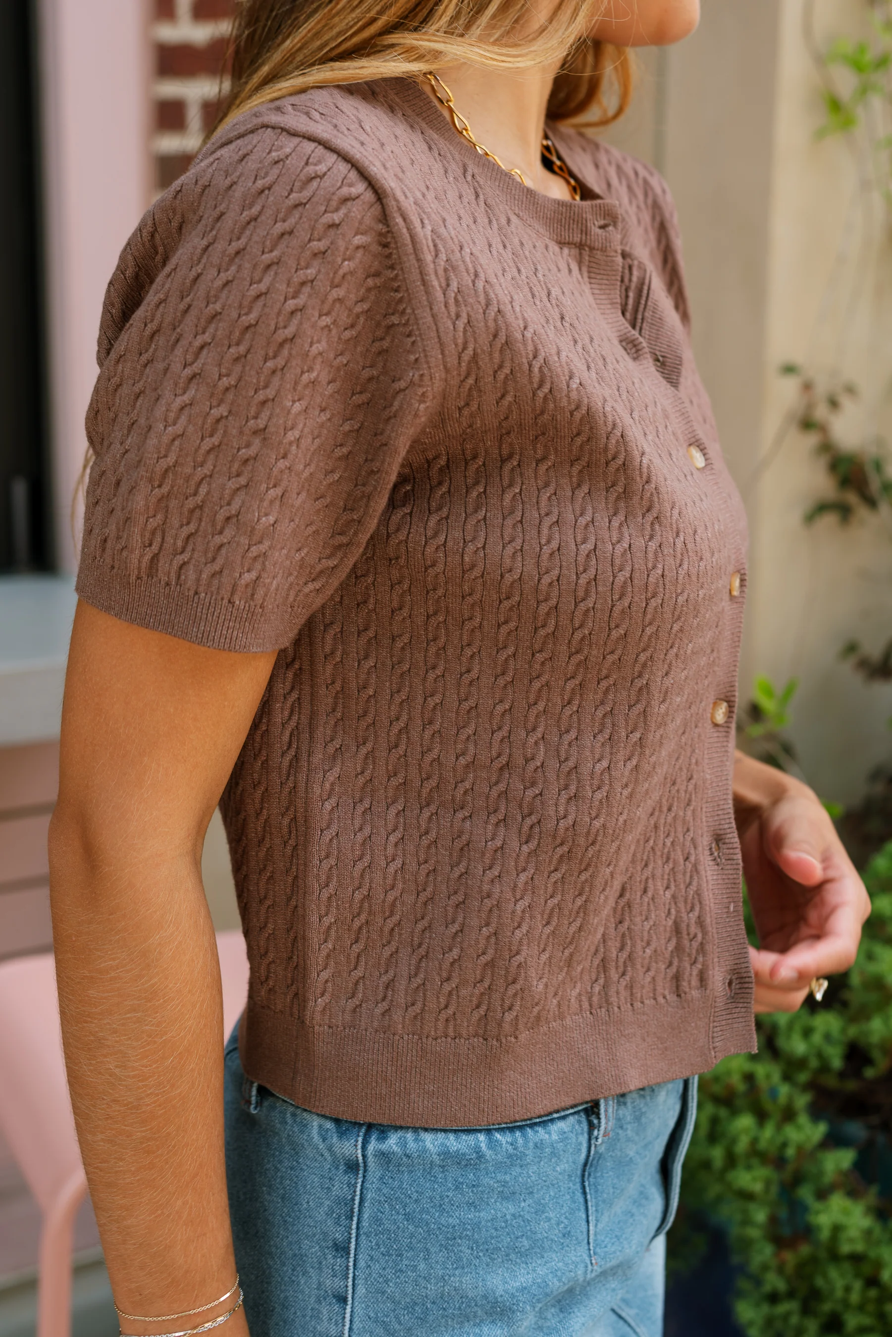Ryleigh Brown Knit Button-Up Cardigan - Image 3