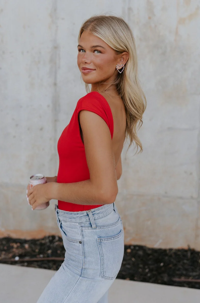 Ryleigh Red Backless Bodysuit