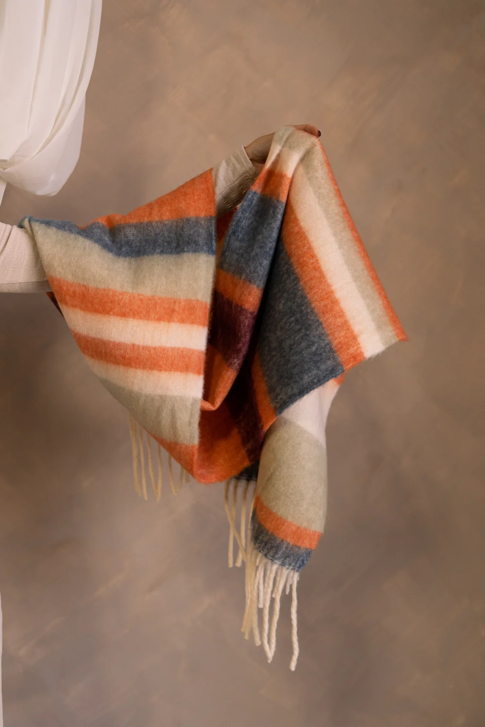 Rylie Orange Striped Fringe Scarf - Image 3