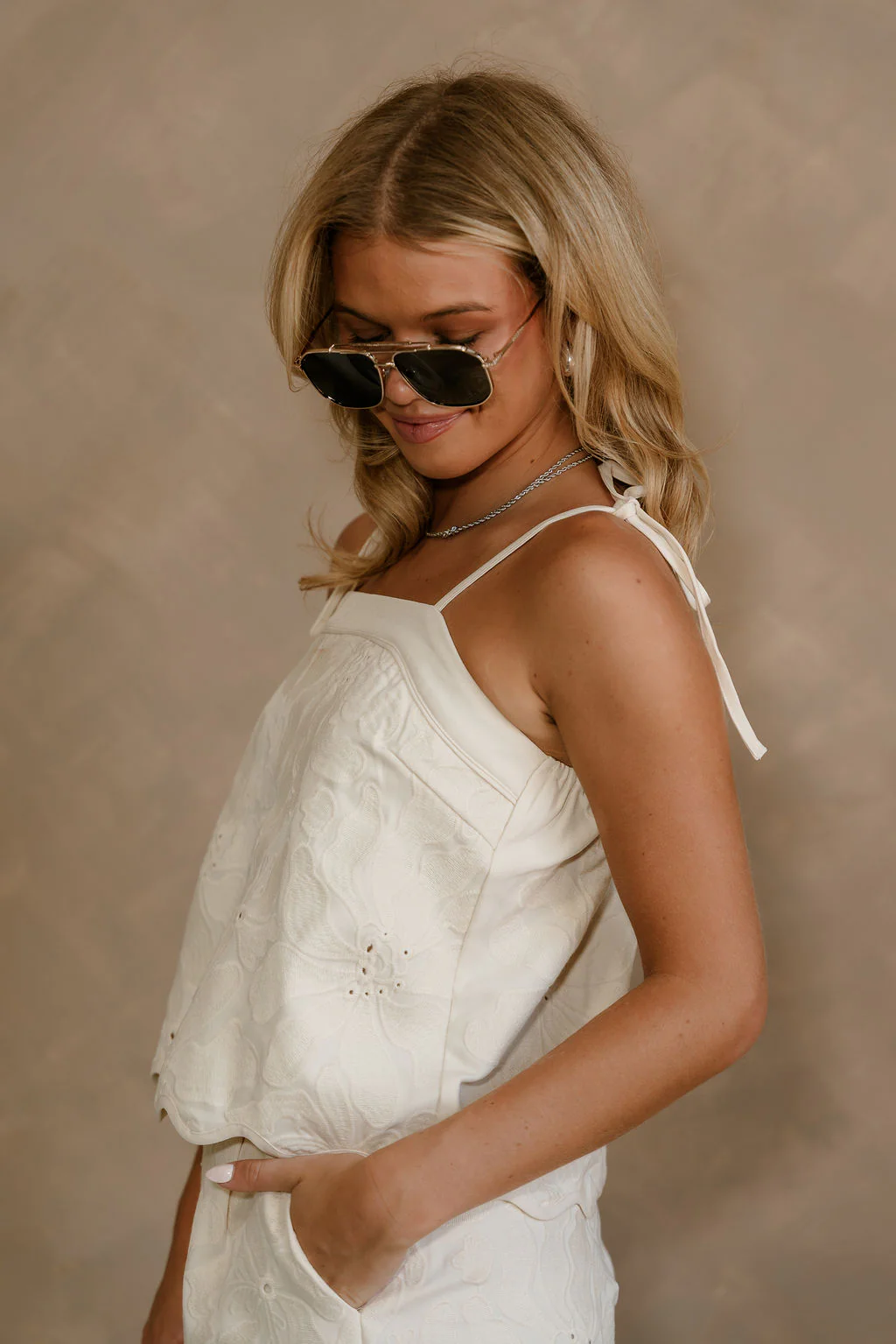Sabrina Cream Floral Scallop Tank - Image 3