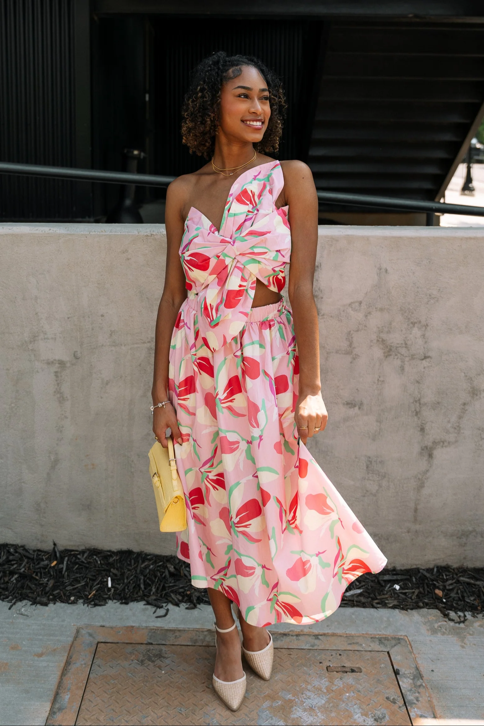 Sabrina Pink Multi Floral Tie Knot Midi Dress