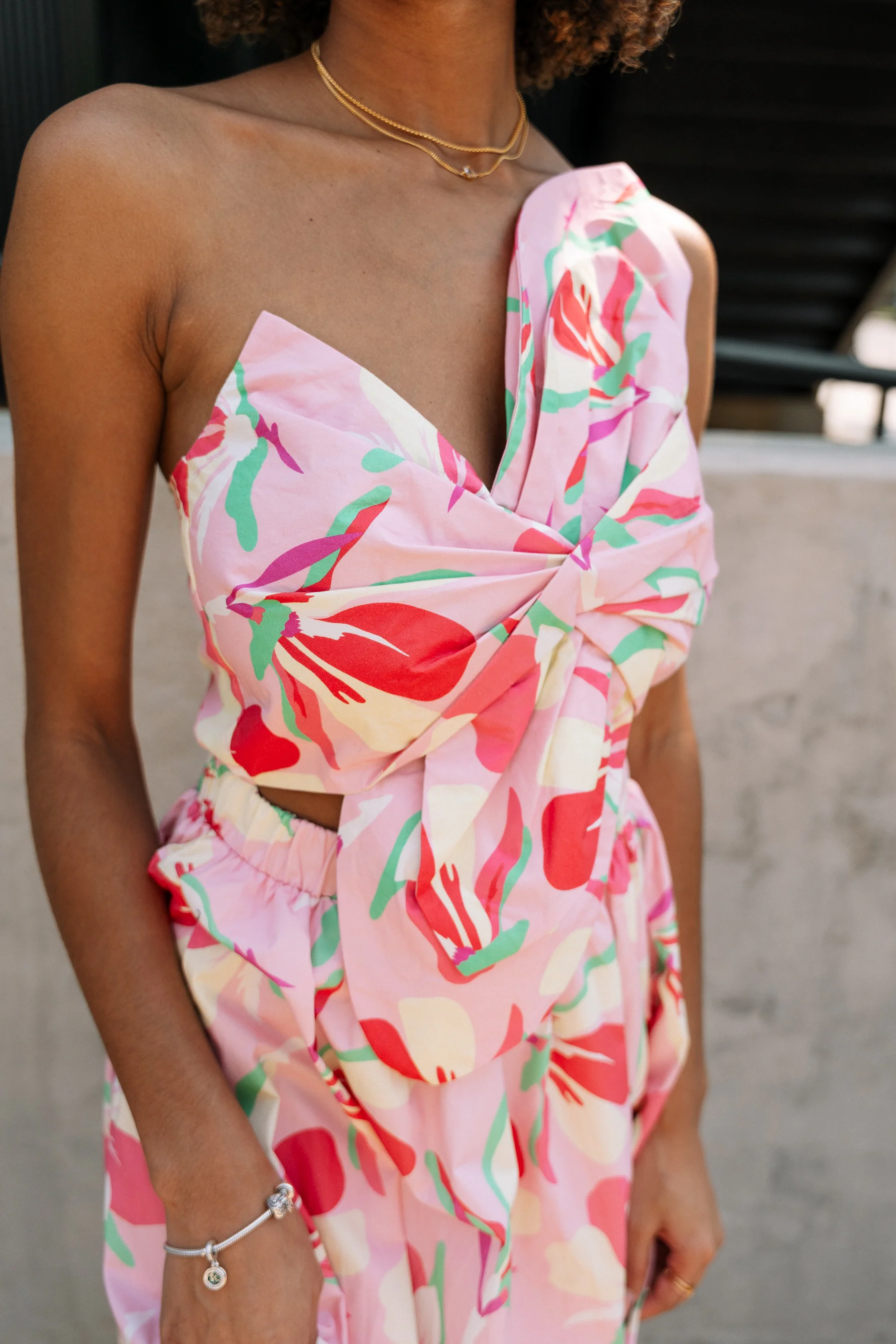 Sabrina Pink Multi Floral Tie Knot Midi Dress - Image 2