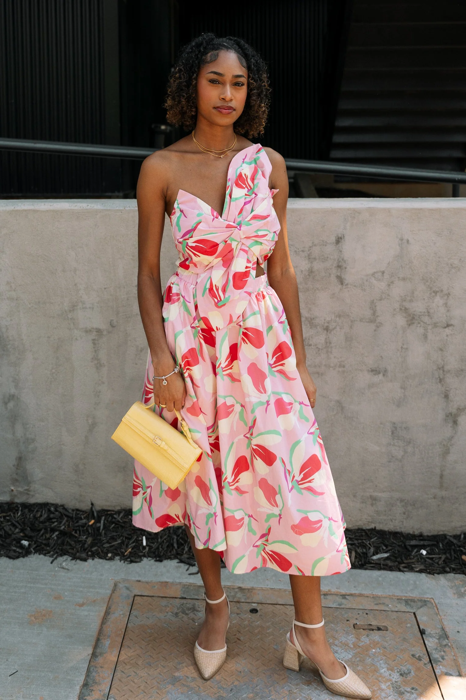 Sabrina Pink Multi Floral Tie Knot Midi Dress - Image 5