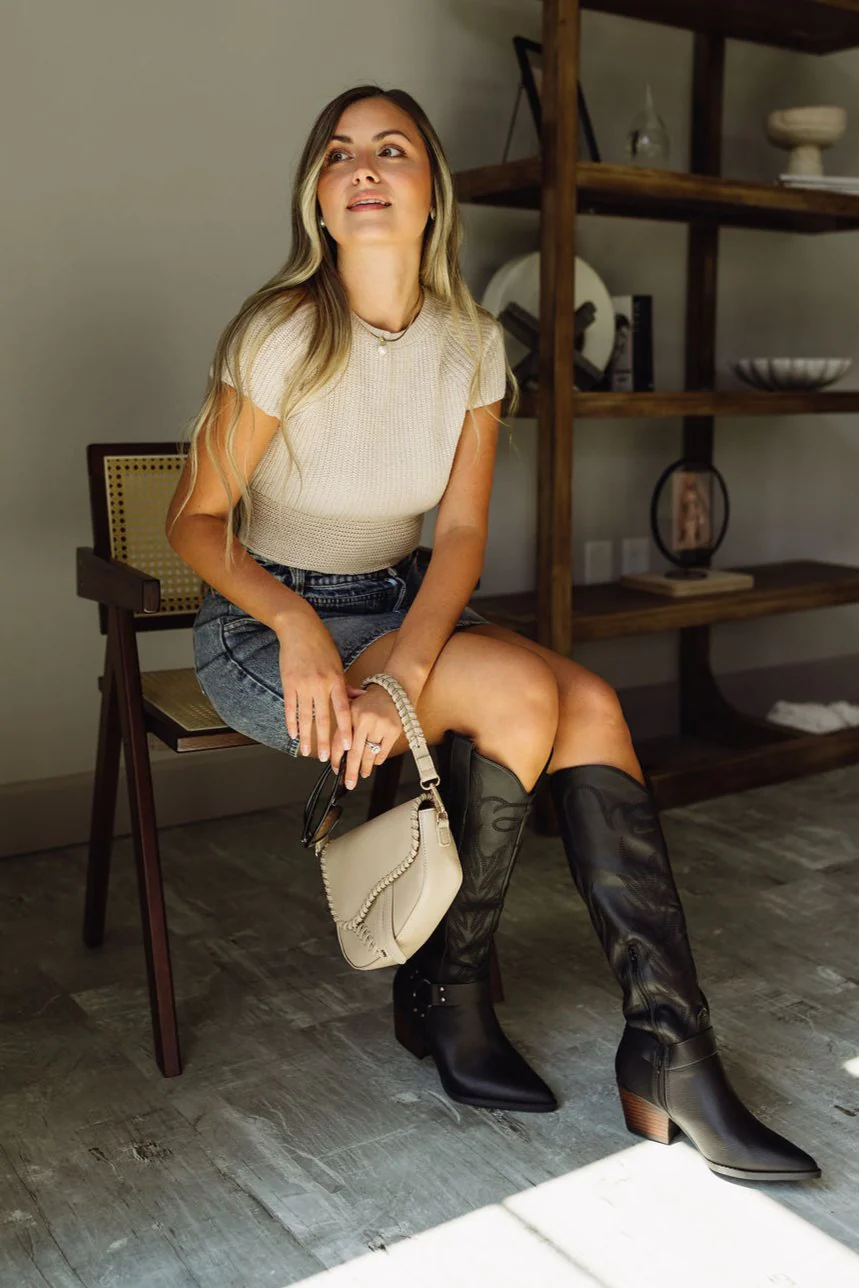 Sabrina Taupe Bow Back Short Sleeve Sweater - Image 7