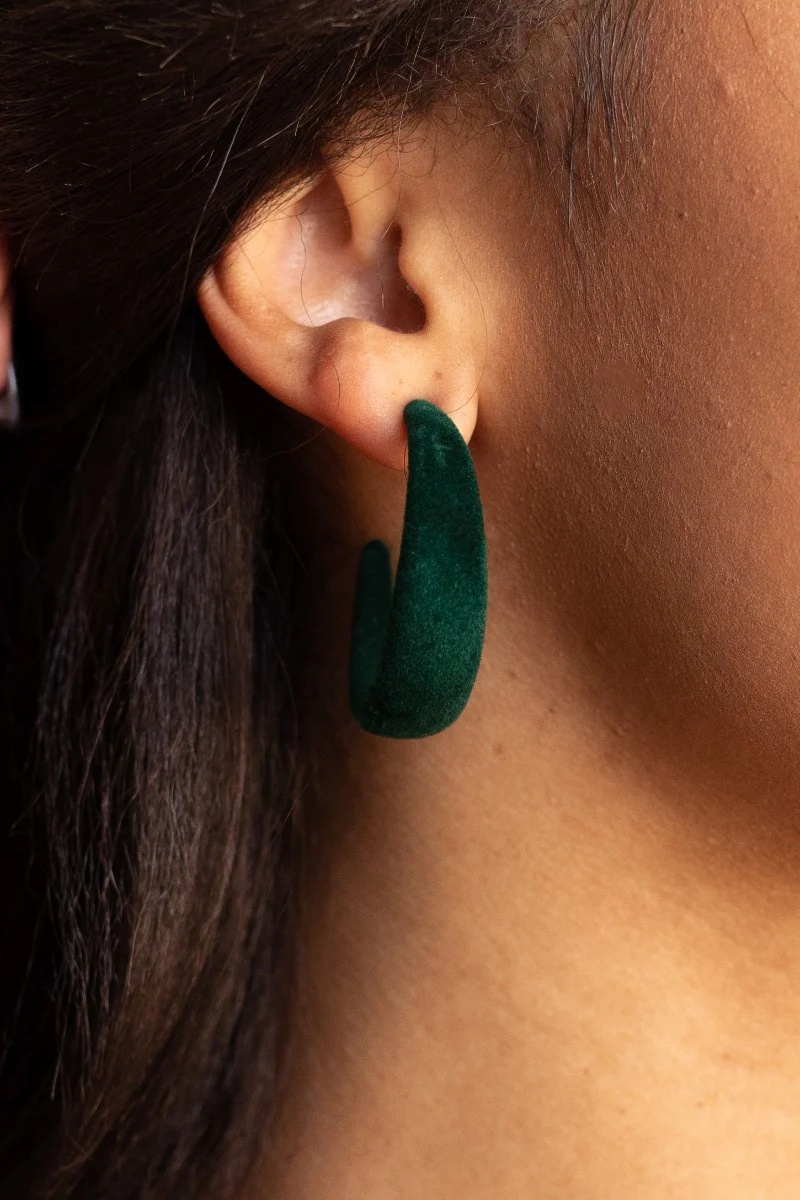 Sadie Green Velvet Hoop Earrings - Image 2