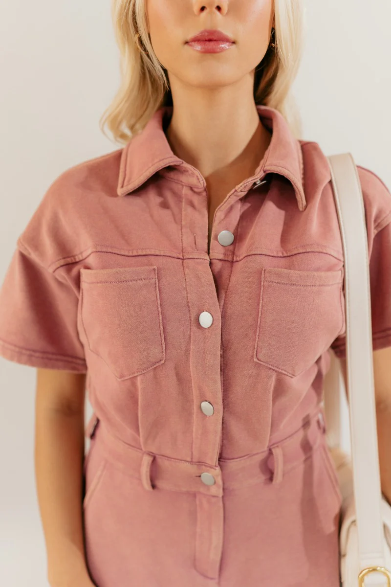 Sadie Pink Knit Short Sleeve Romper - Image 3