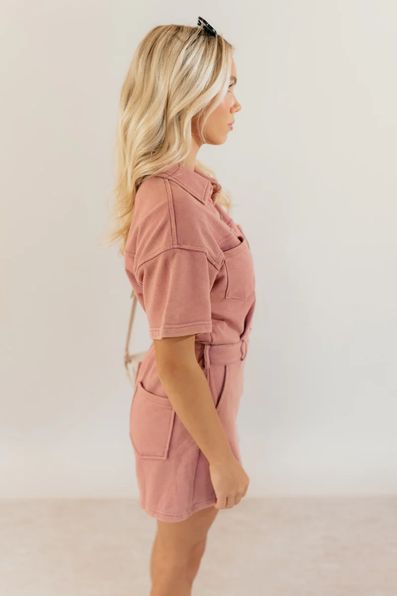 Sadie Pink Knit Short Sleeve Romper - Image 4