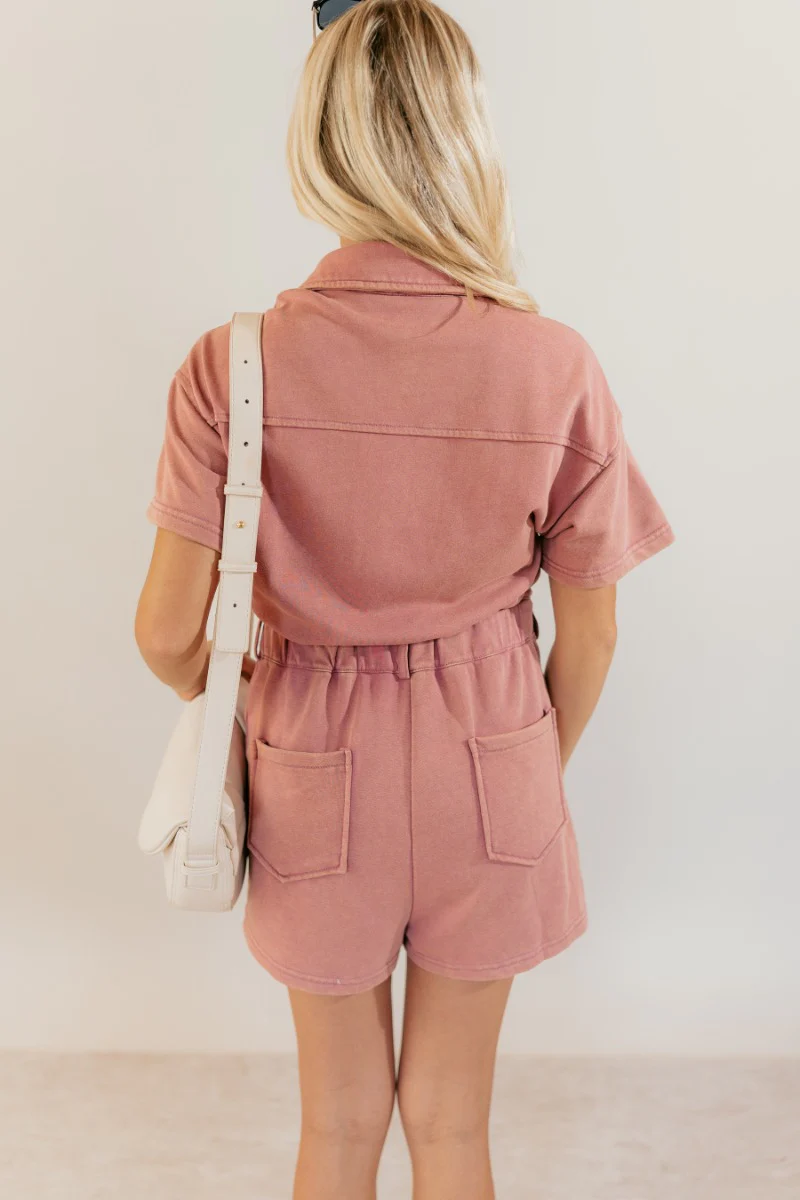 Sadie Pink Knit Short Sleeve Romper - Image 5