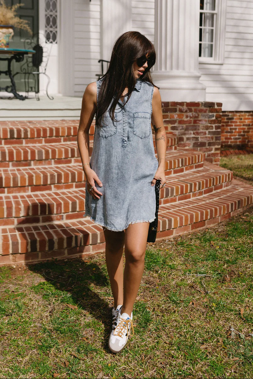 Sadie Washed Denim Sleeveless Mini Dress - Image 2