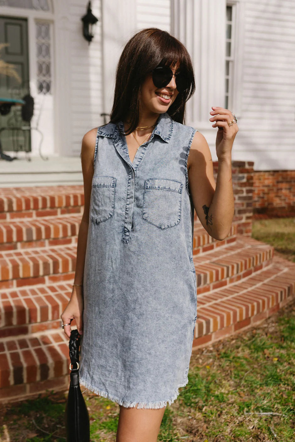 Sadie Washed Denim Sleeveless Mini Dress - Image 3