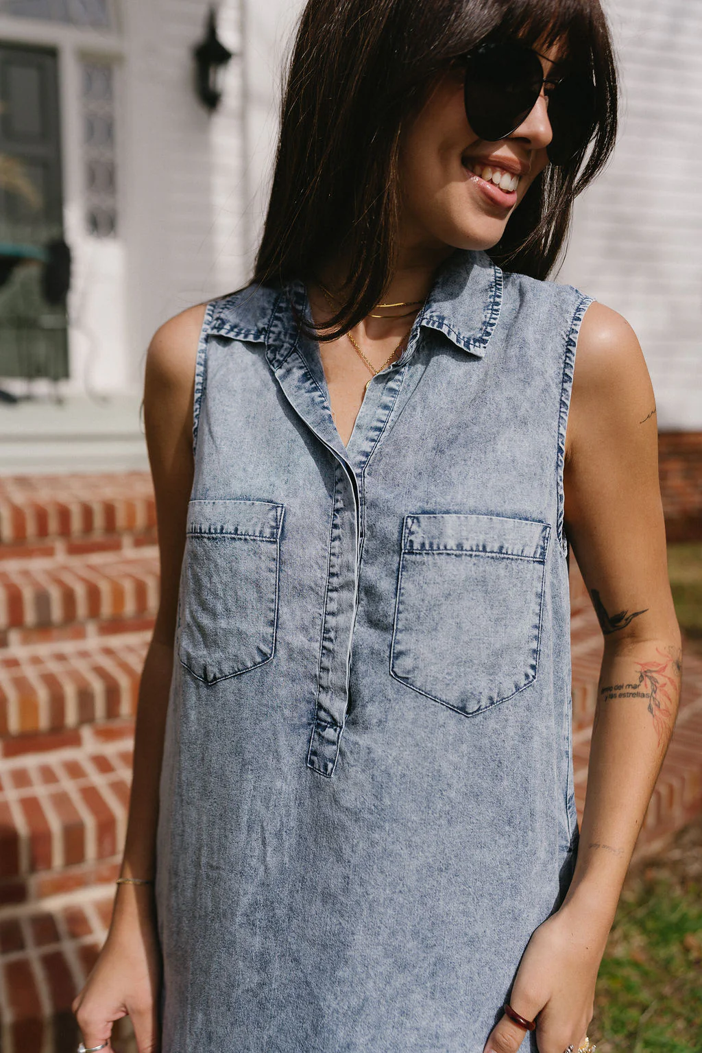 Sadie Washed Denim Sleeveless Mini Dress - Image 4