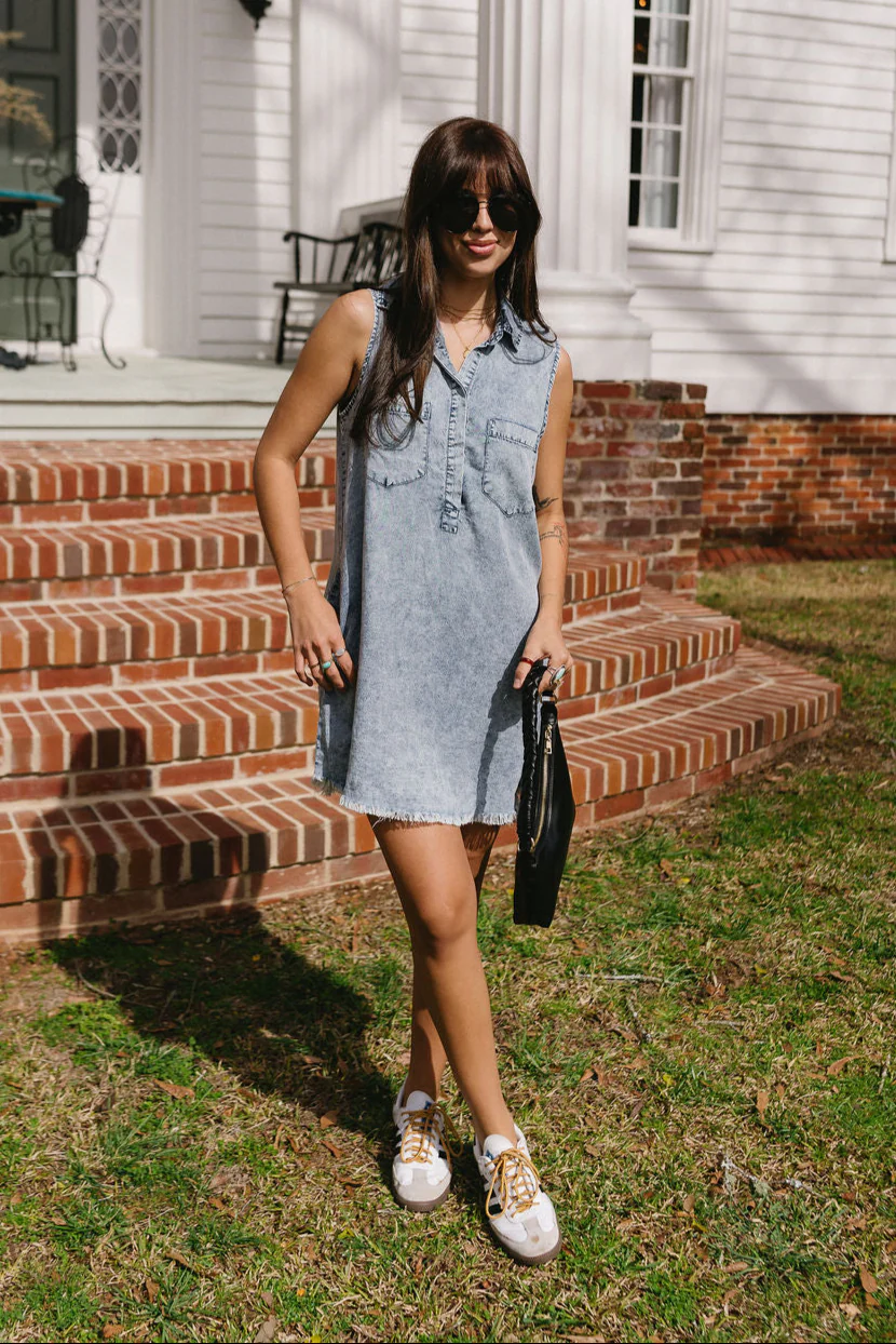 Sadie Washed Denim Sleeveless Mini Dress - Image 9