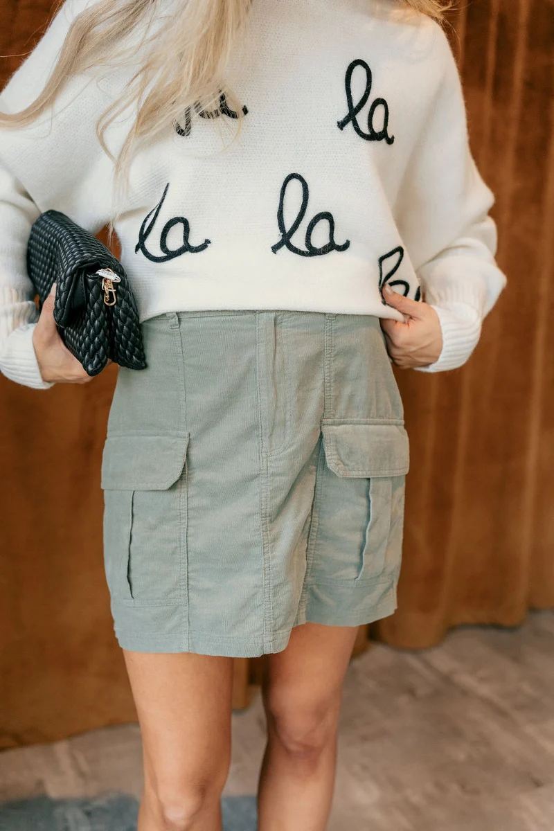 Sage Corduroy Cargo Skirt