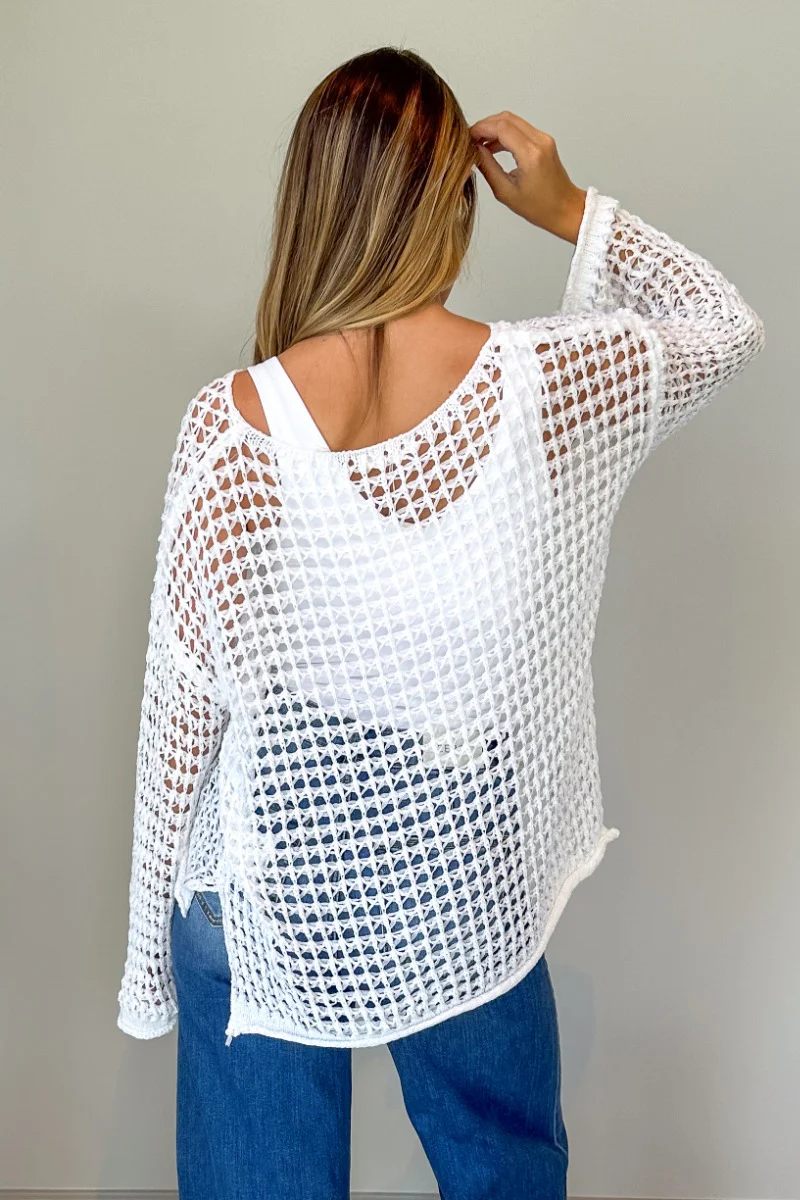 Sahara Ivory Crochet Knit Long Sleeve Sweater - Image 7