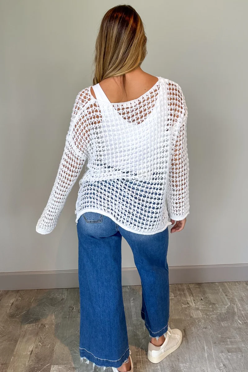 Sahara Ivory Crochet Knit Long Sleeve Sweater - Image 8