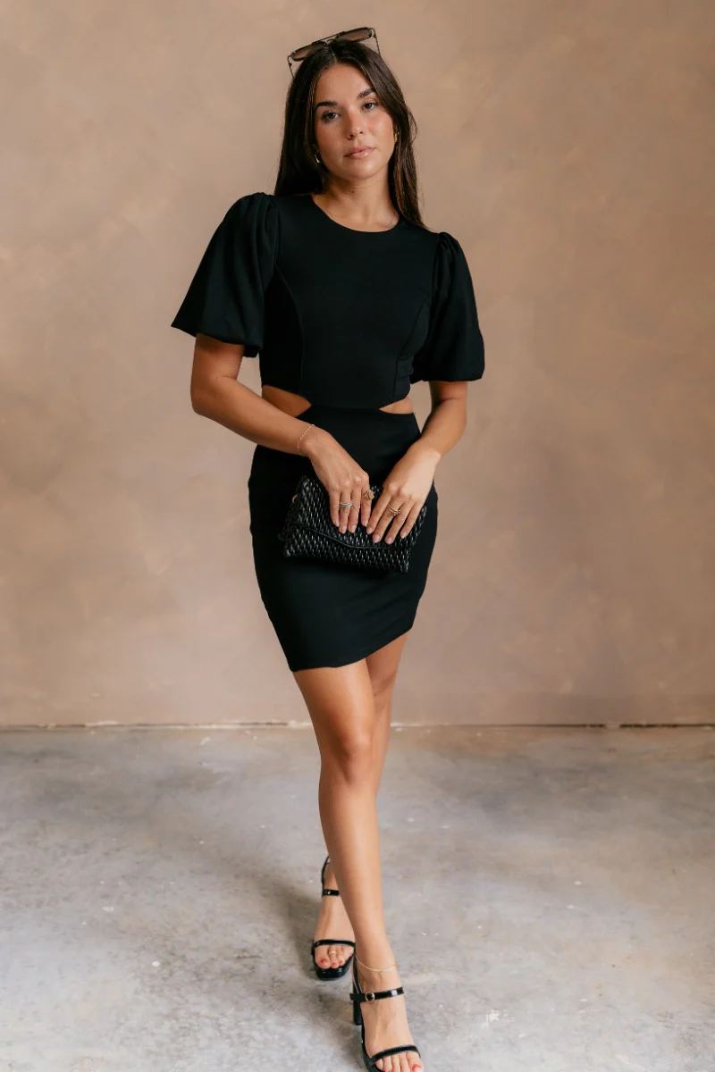 Salma Black Cut-Out Short Sleeve Mini Dress