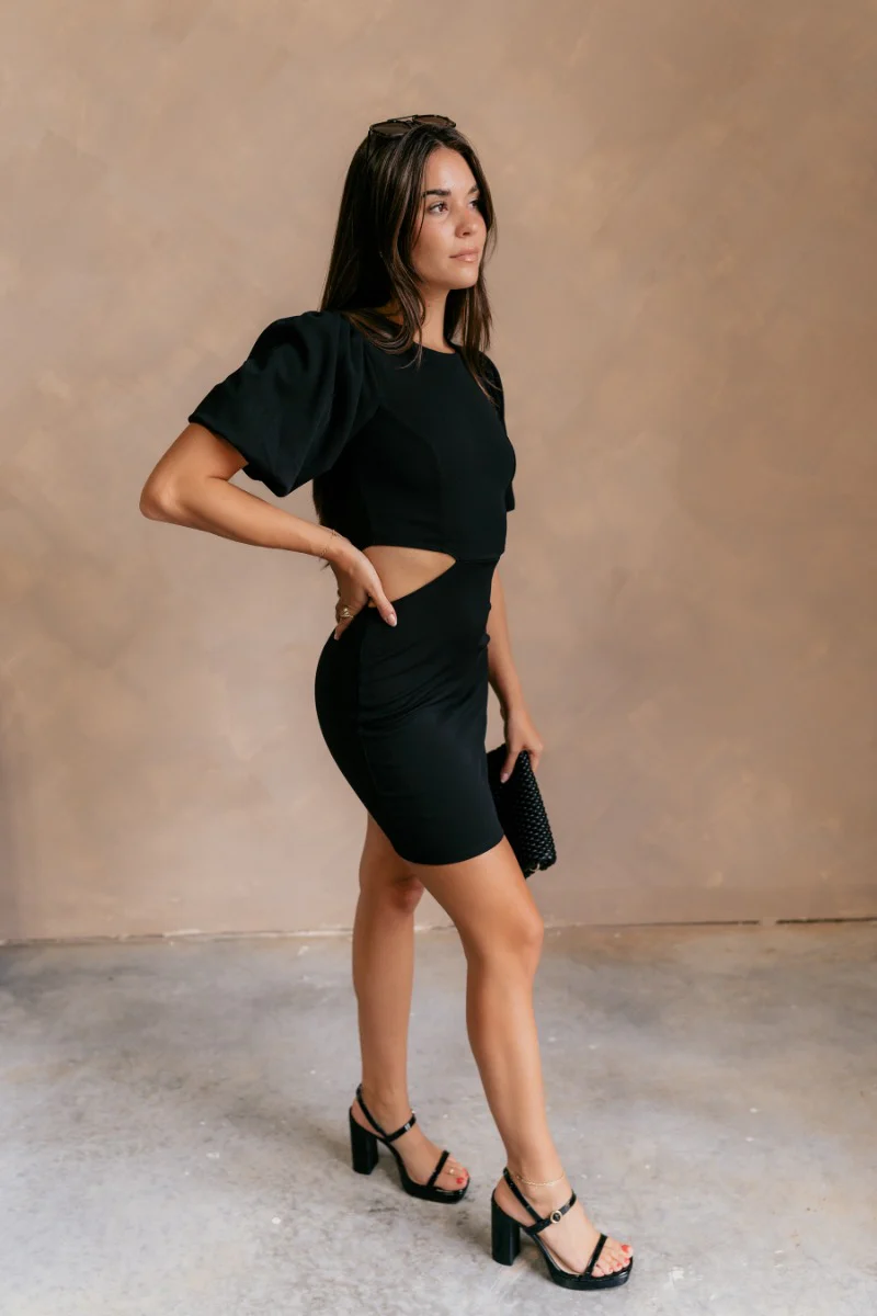 Salma Black Cut-Out Short Sleeve Mini Dress - Image 3