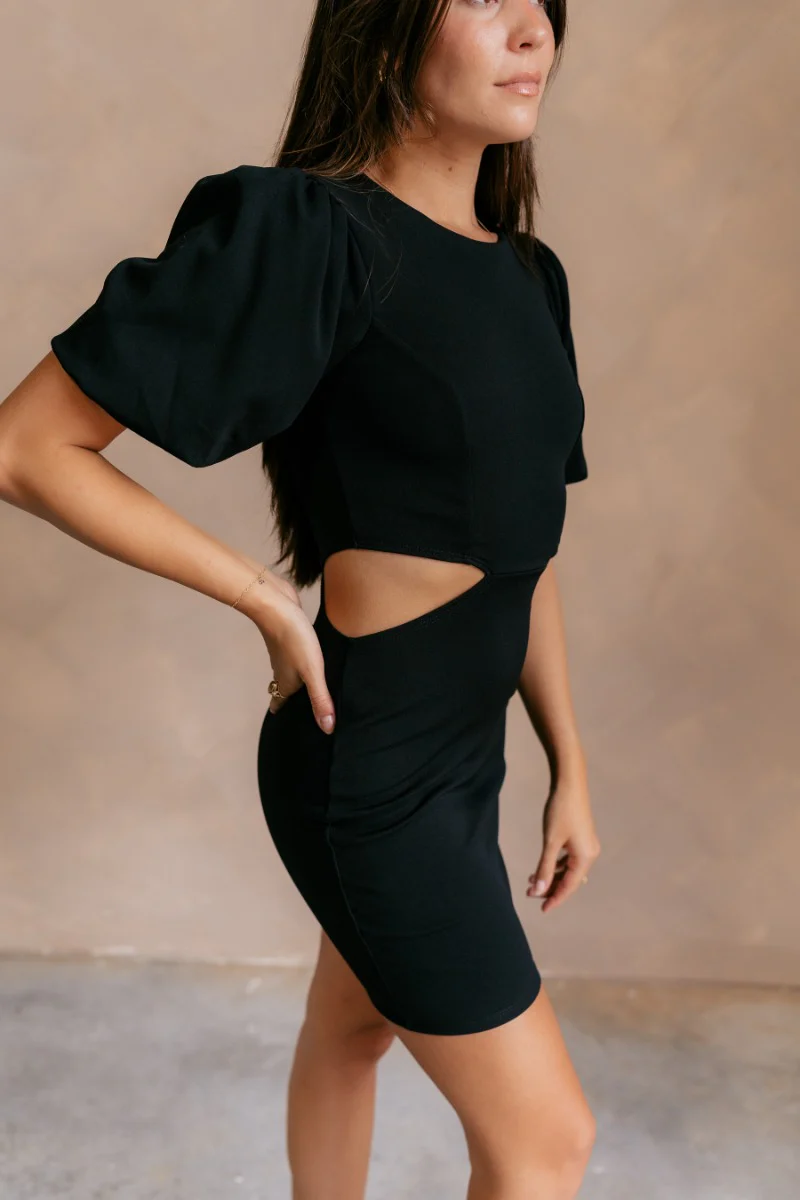 Salma Black Cut-Out Short Sleeve Mini Dress - Image 4