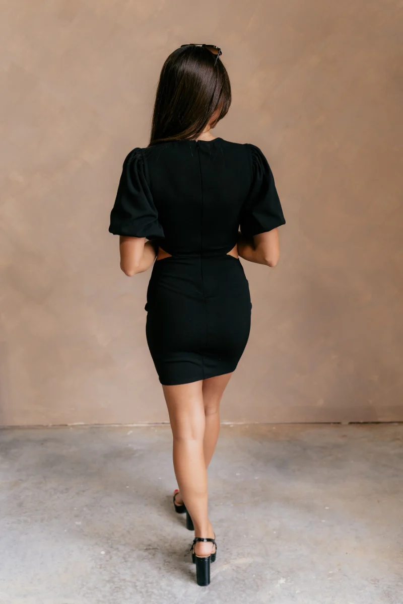 Salma Black Cut-Out Short Sleeve Mini Dress - Image 5