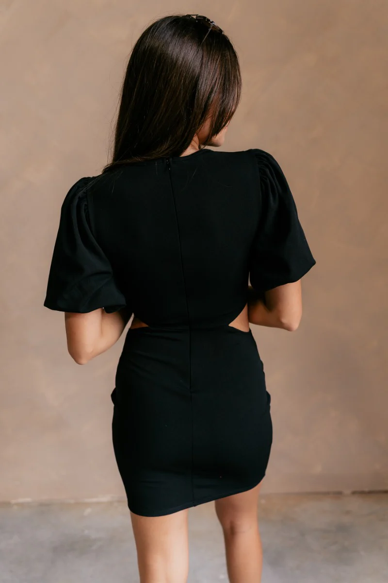Salma Black Cut-Out Short Sleeve Mini Dress - Image 6