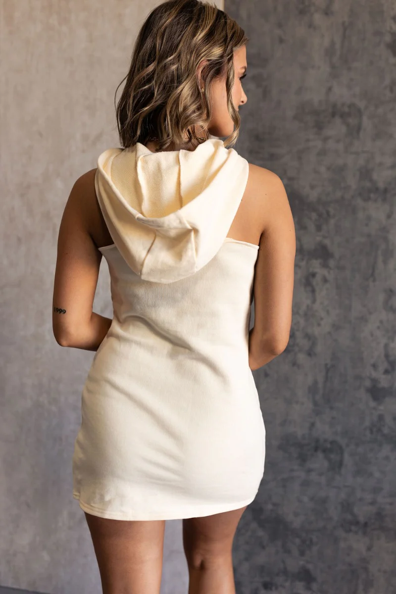 Samantha Cream Knit Hoodie Sleeveless Dress - Image 6