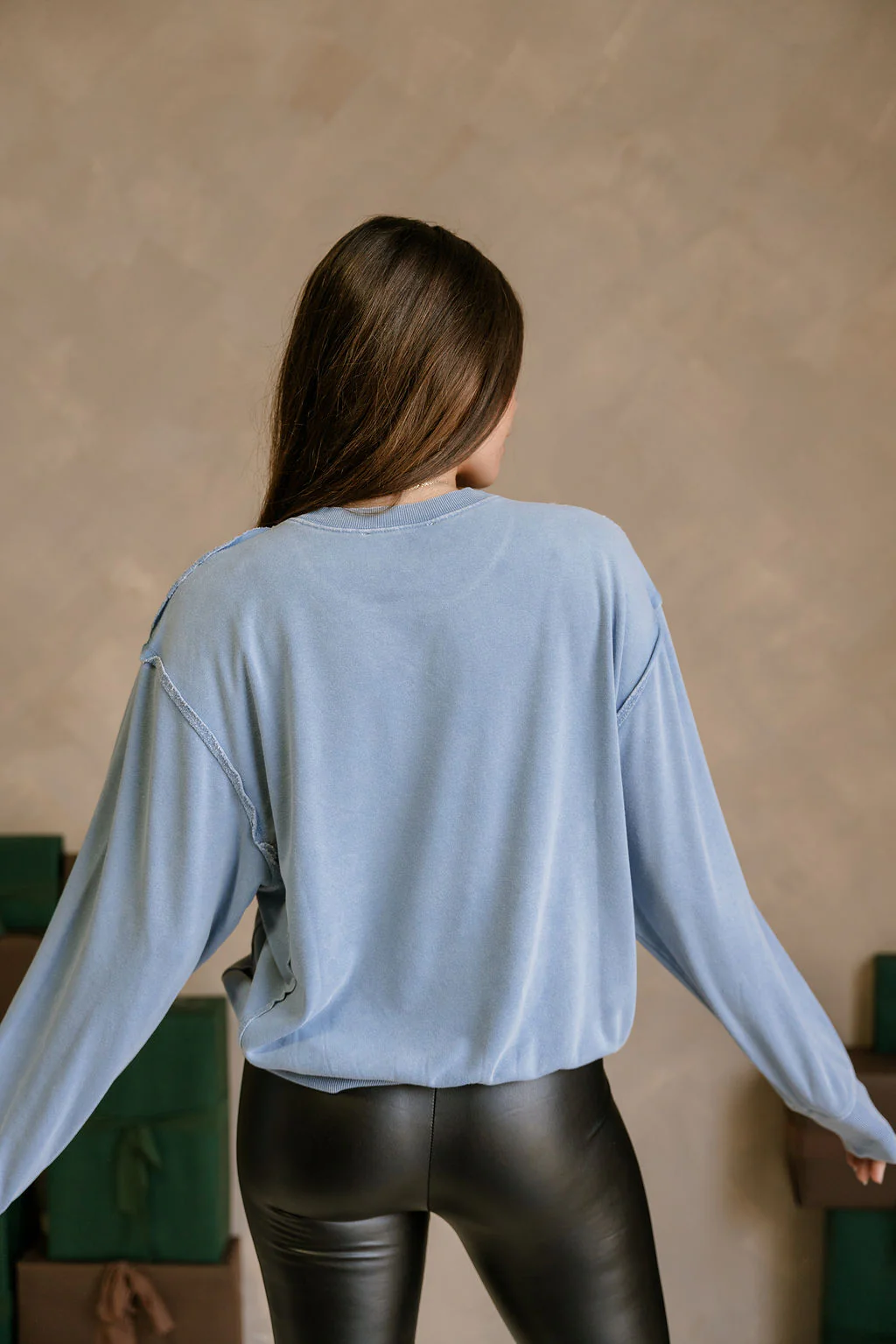 Samantha Washed Blue Raw-Edge Pullover - Image 8