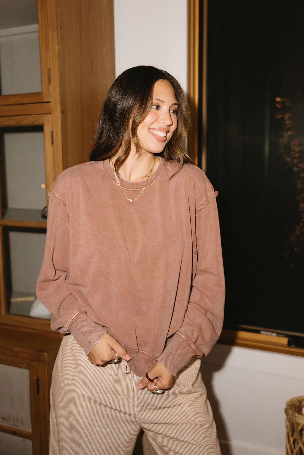 Samantha Washed Brown Raw-Edge Pullover - Image 5