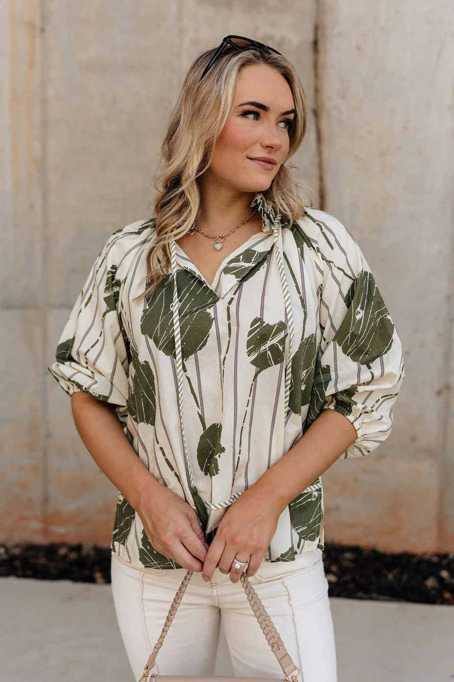 Samara Cream & Olive Floral Top