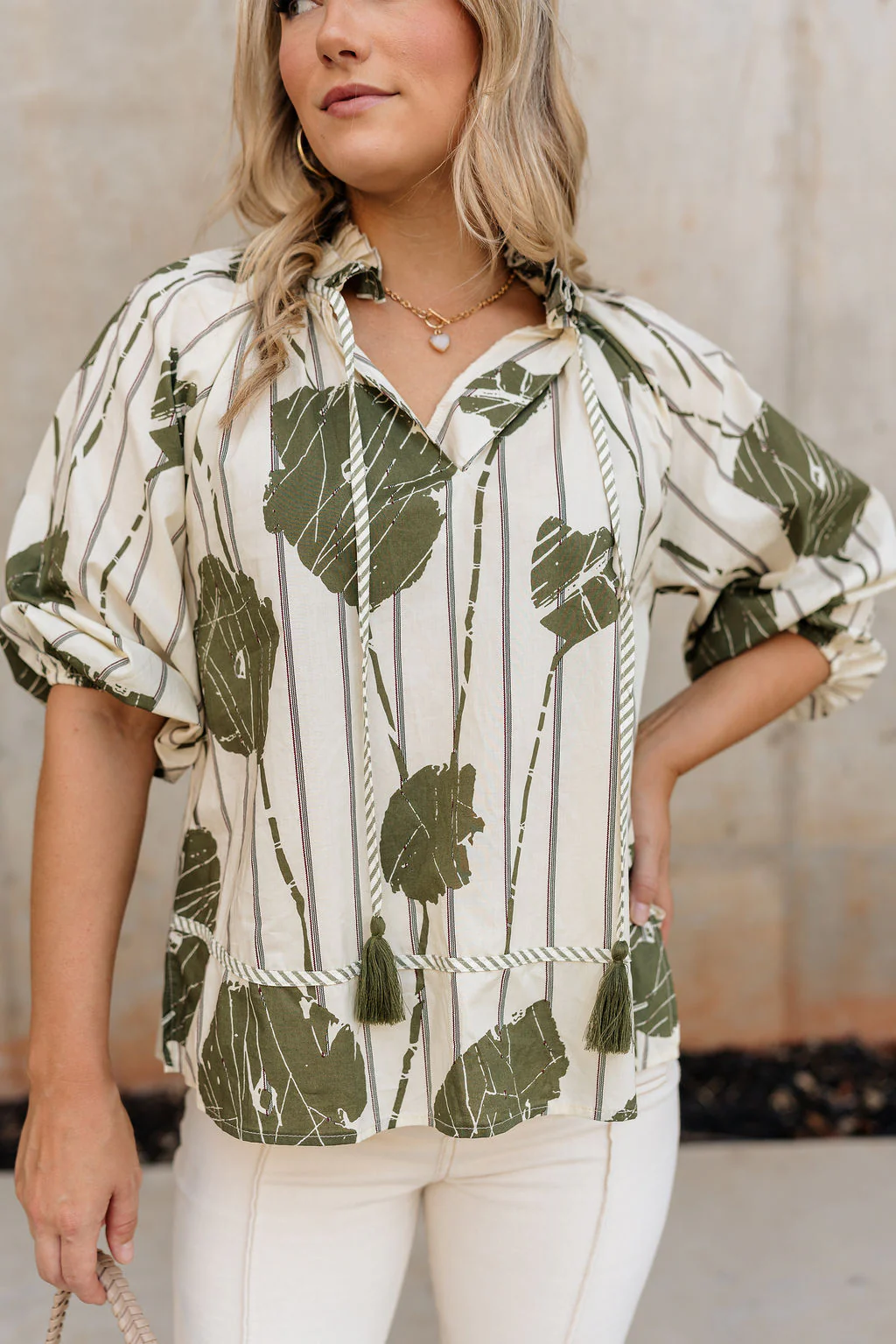Samara Cream & Olive Floral Top - Image 2