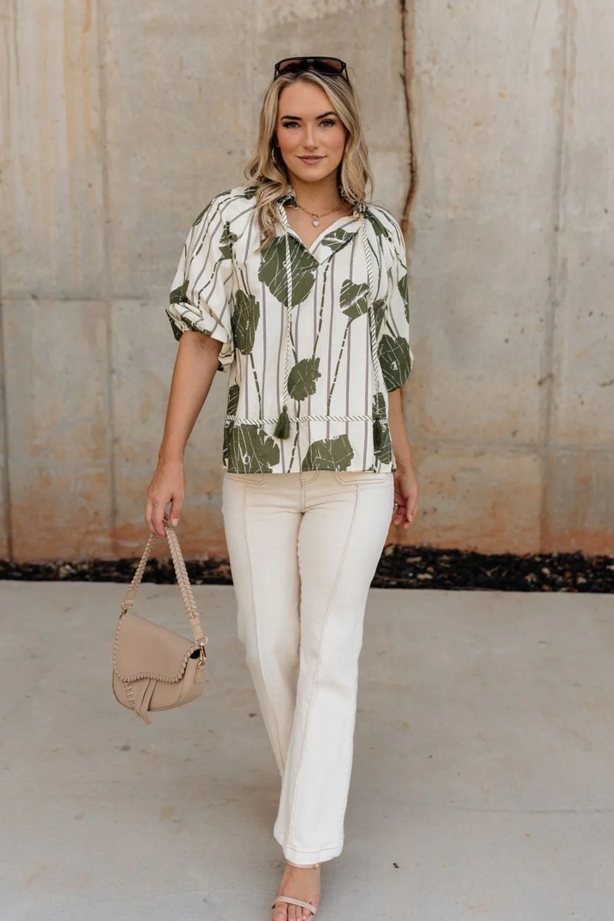 Samara Cream & Olive Floral Top - Image 3