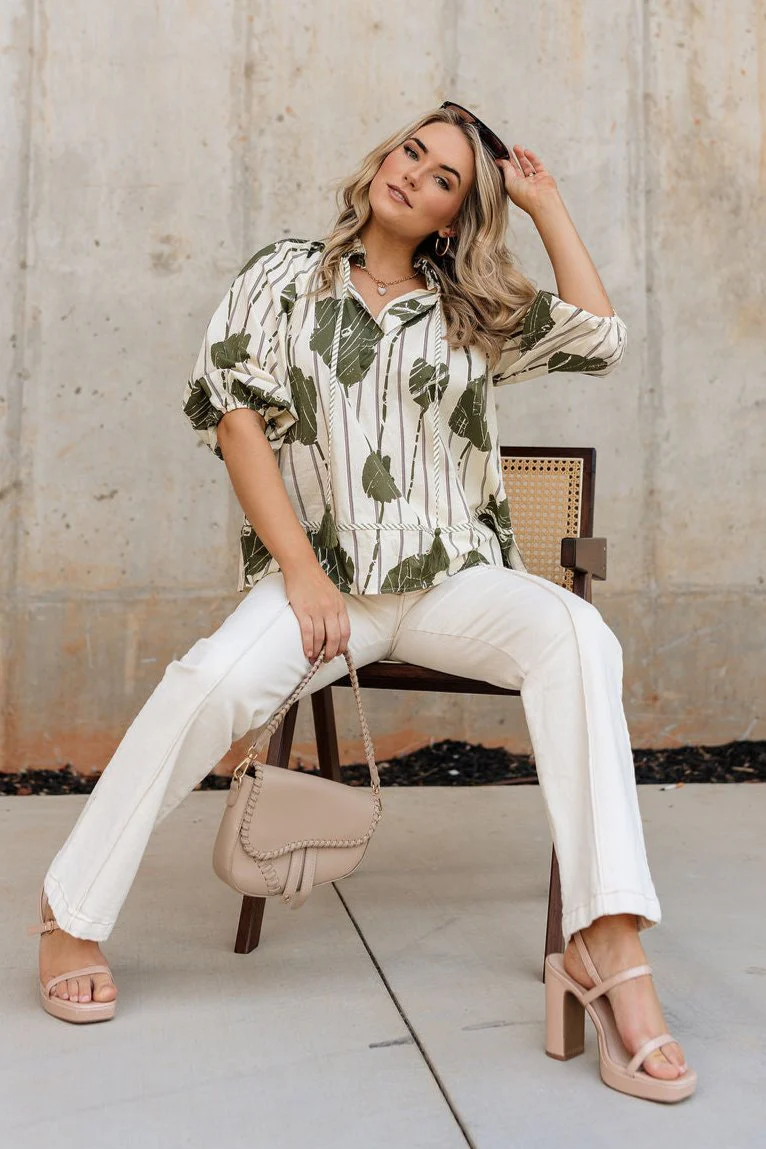 Samara Cream & Olive Floral Top - Image 5