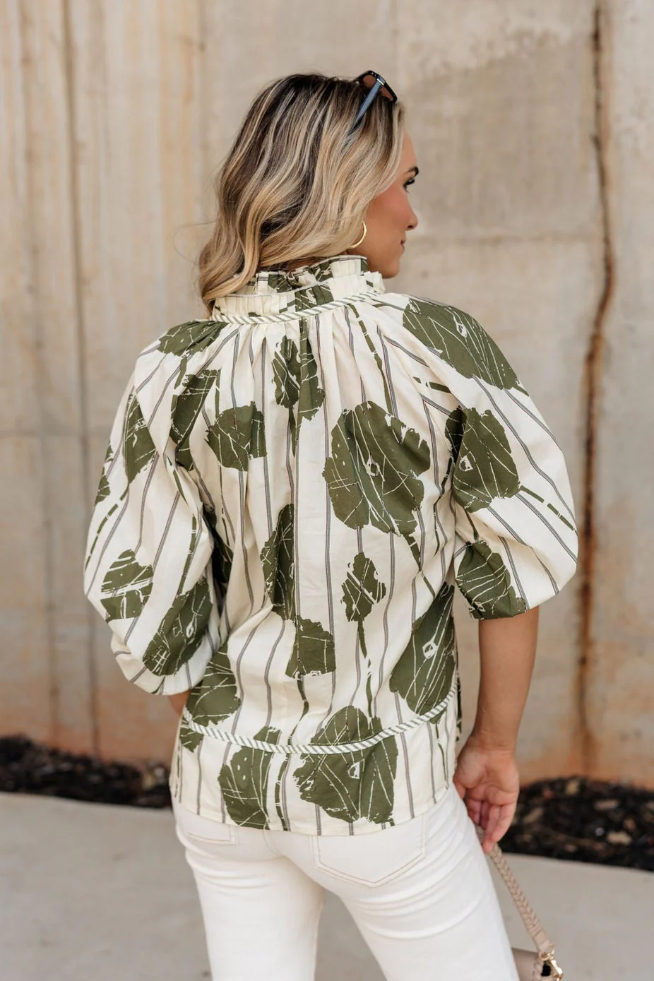 Samara Cream & Olive Floral Top - Image 6