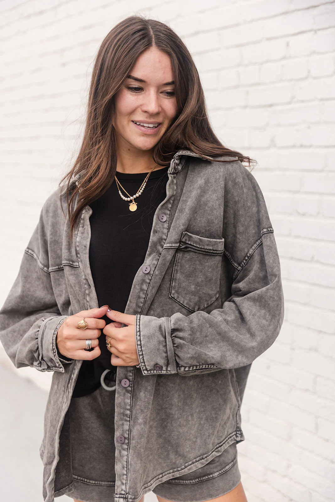 Samara Washed Charcoal Button-Up Shacket
