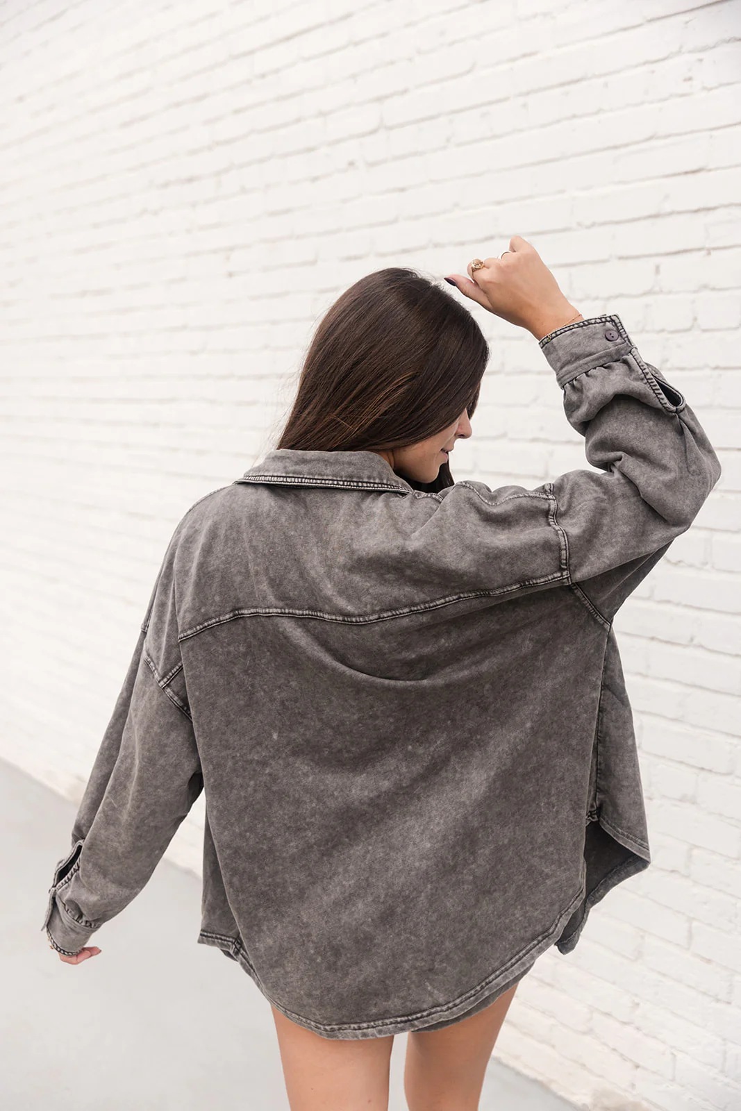 Samara Washed Charcoal Button-Up Shacket - Image 3