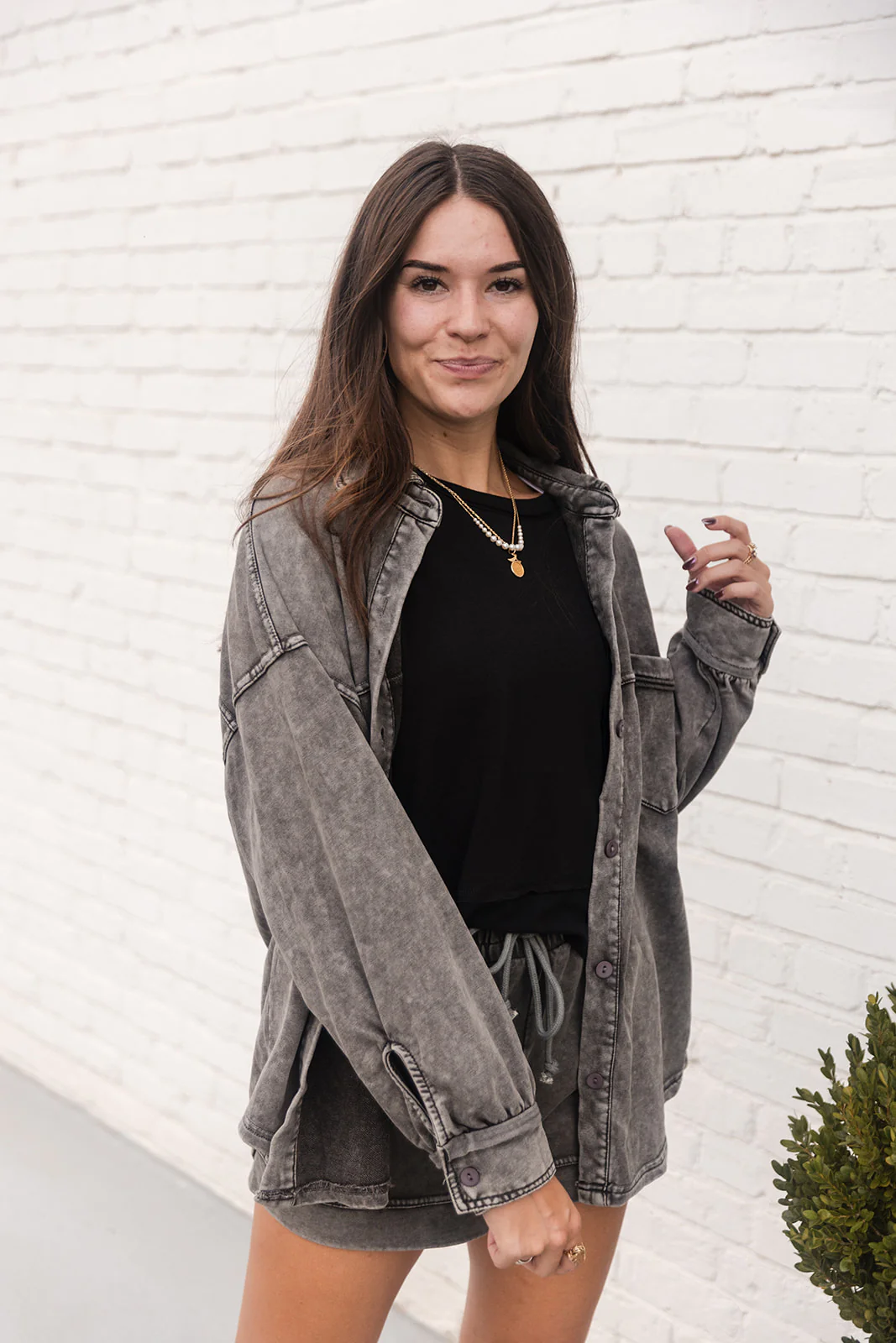 Samara Washed Charcoal Button-Up Shacket - Image 4