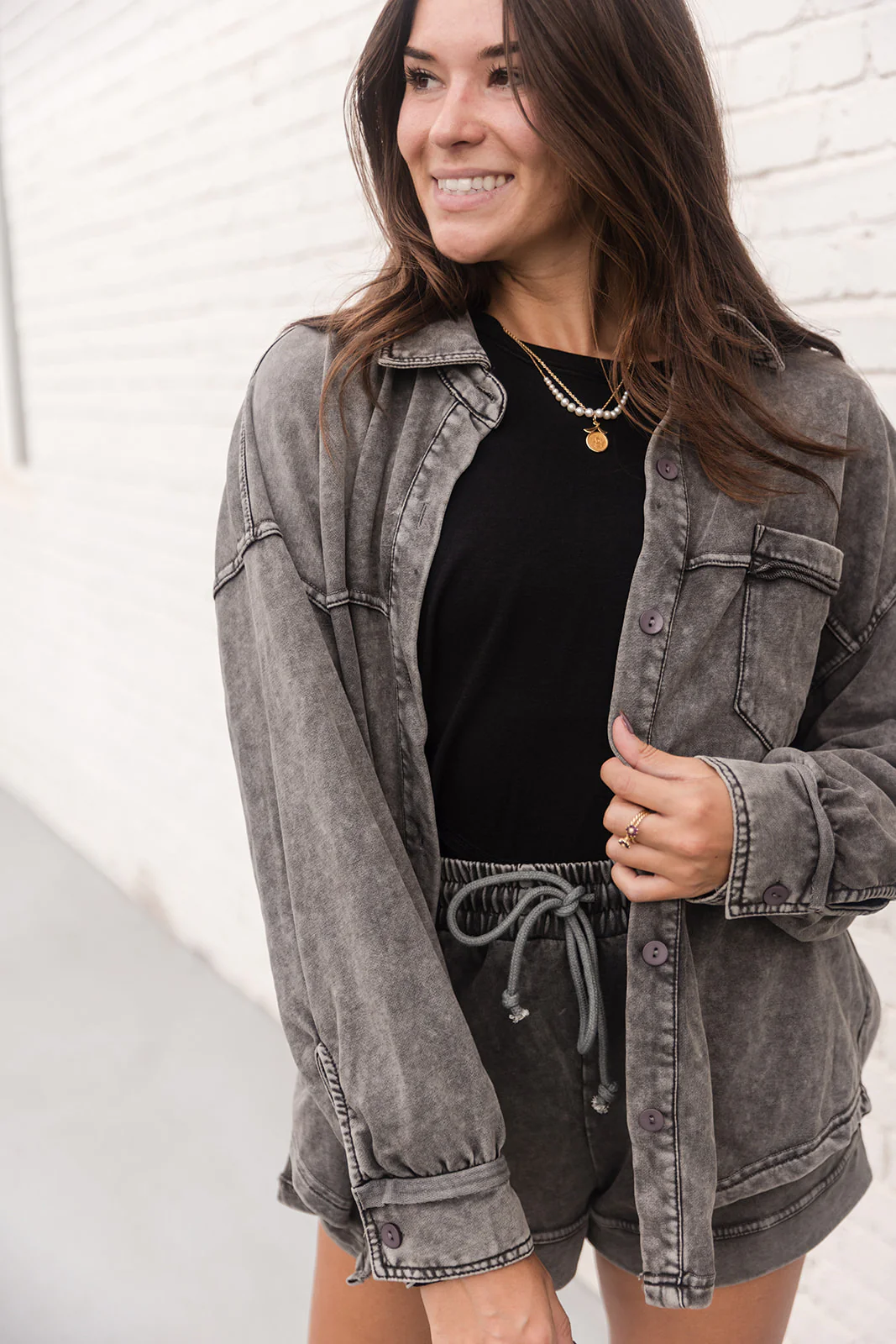 Samara Washed Charcoal Button-Up Shacket - Image 6