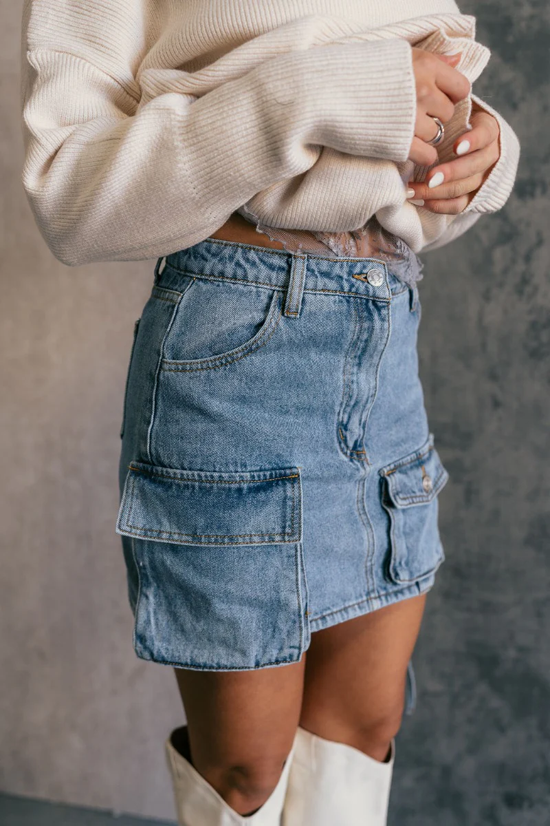 Samira Blue Denim Mini Cargo Skirt
