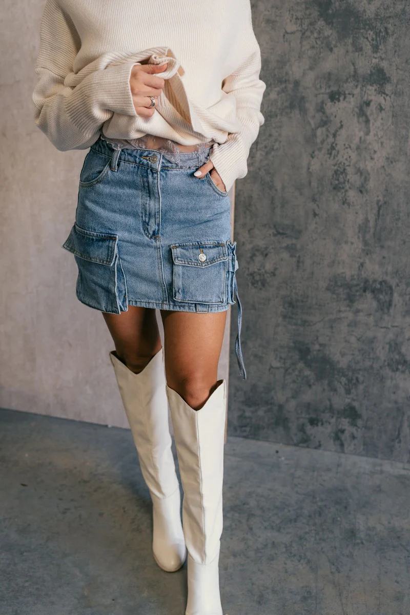 Samira Blue Denim Mini Cargo Skirt - Image 3