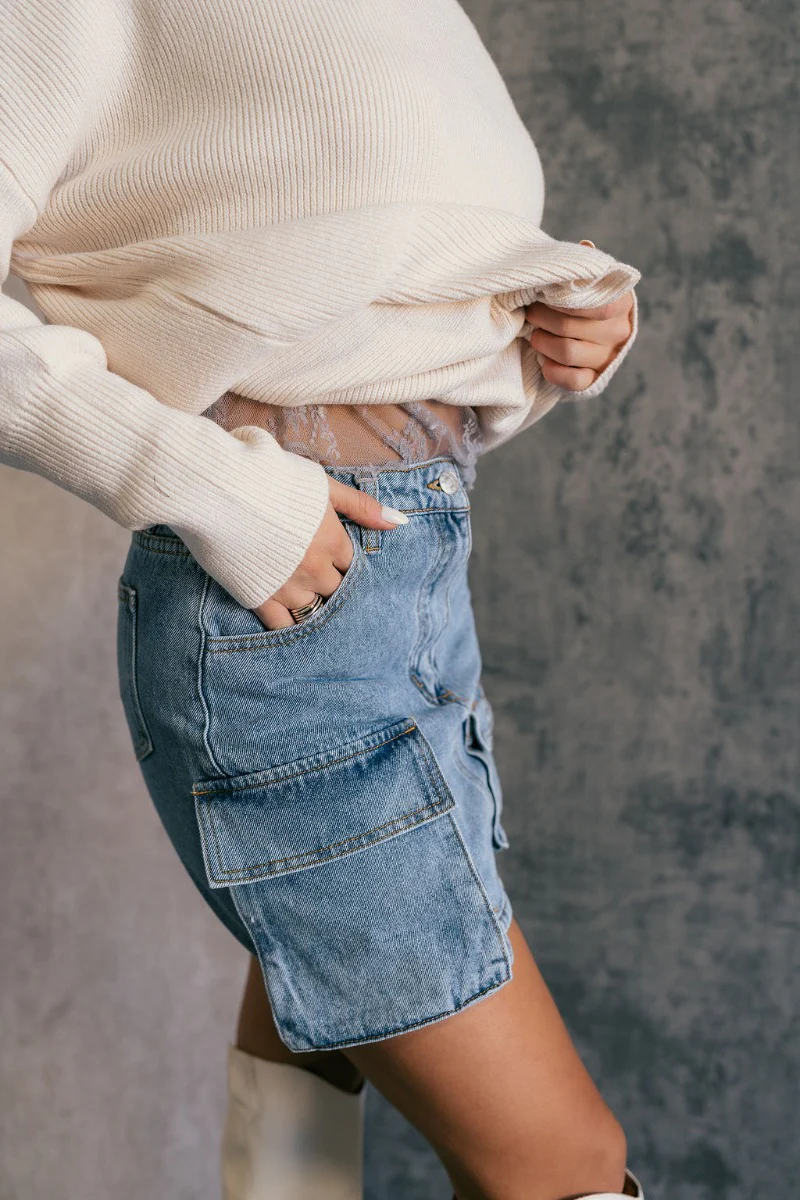Samira Blue Denim Mini Cargo Skirt - Image 4