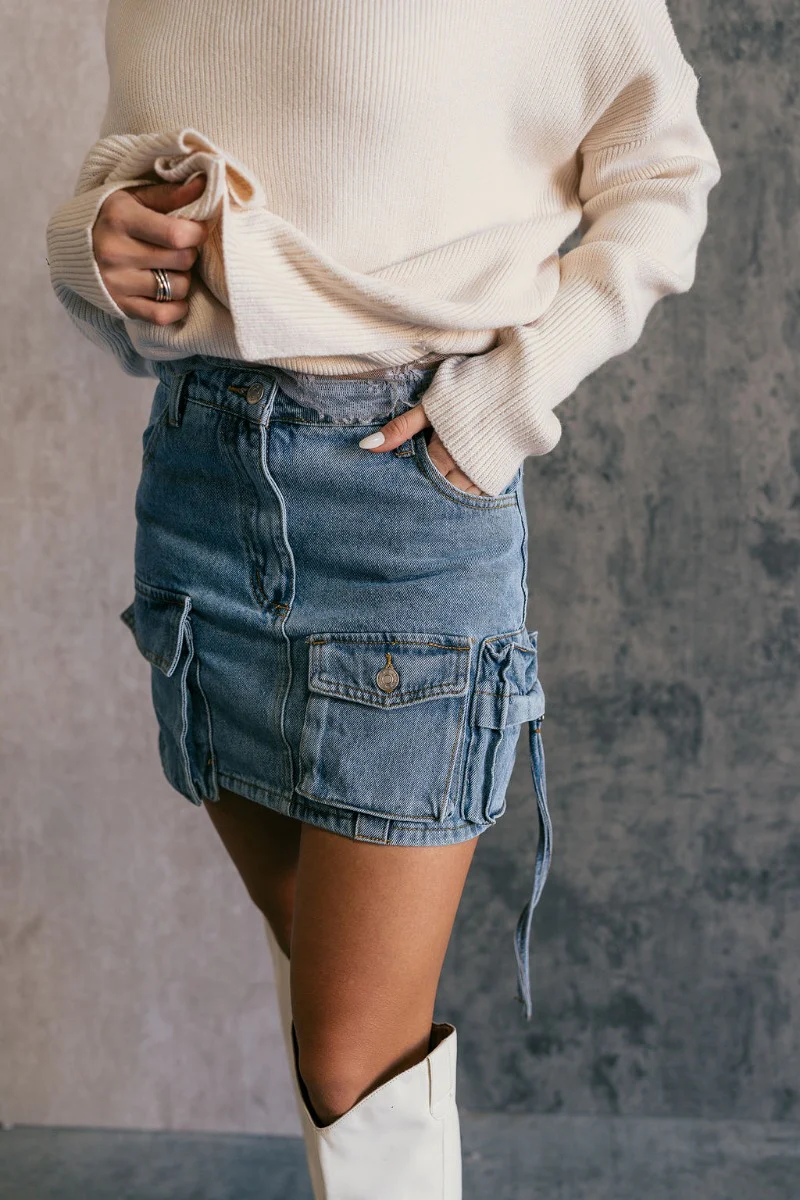 Samira Blue Denim Mini Cargo Skirt - Image 5