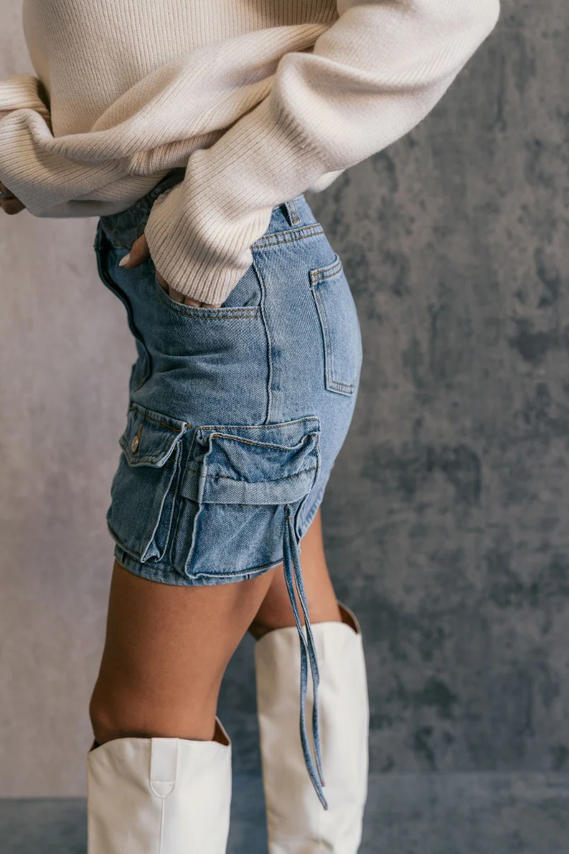 Samira Blue Denim Mini Cargo Skirt - Image 6