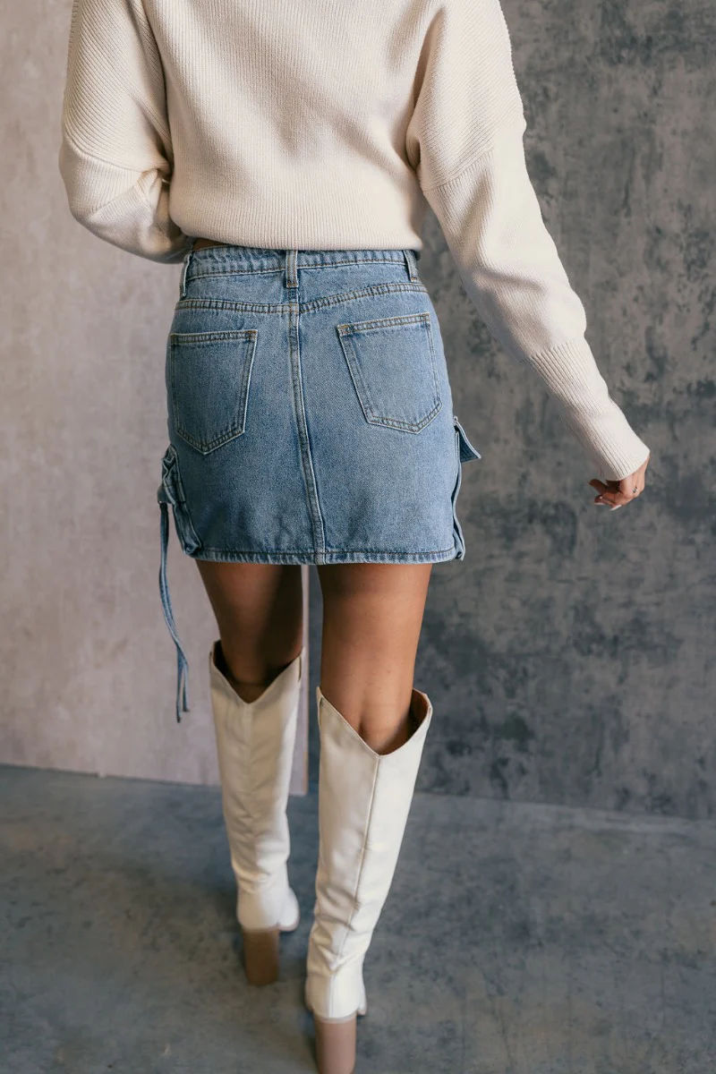 Samira Blue Denim Mini Cargo Skirt - Image 8