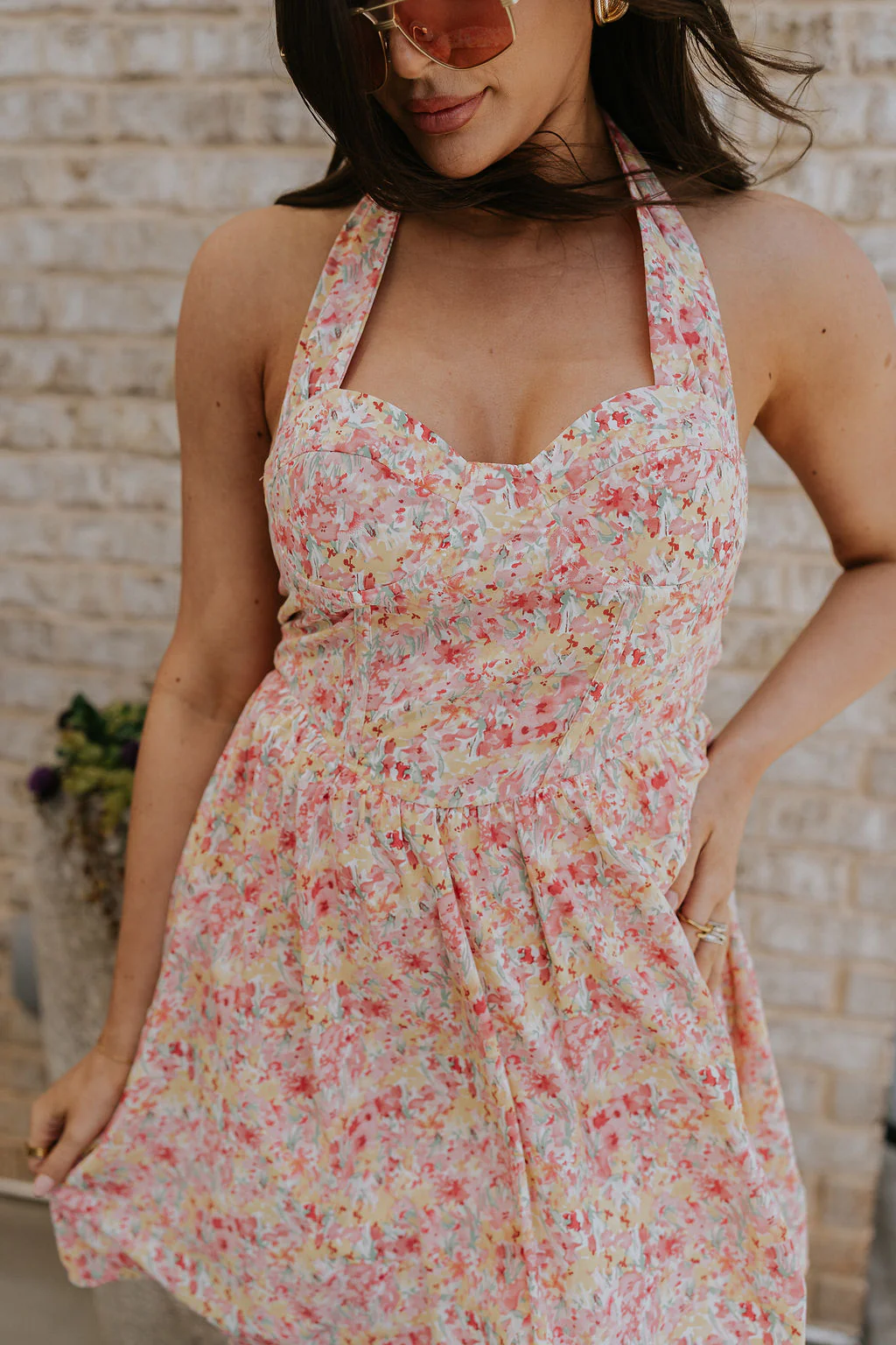 Sara Pink Floral Halter Mini Dress