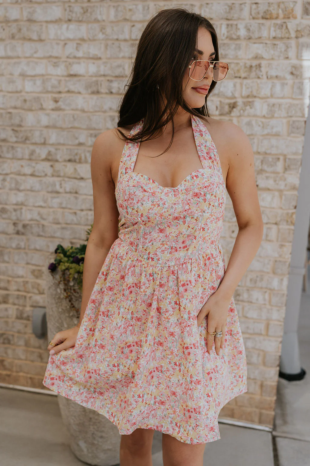 Sara Pink Floral Halter Mini Dress - Image 3