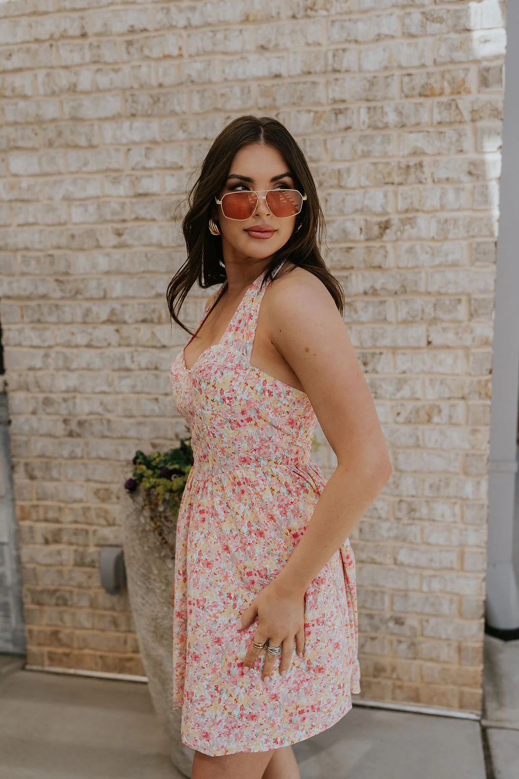 Sara Pink Floral Halter Mini Dress - Image 5