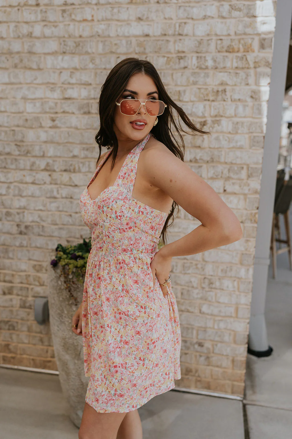 Sara Pink Floral Halter Mini Dress - Image 6