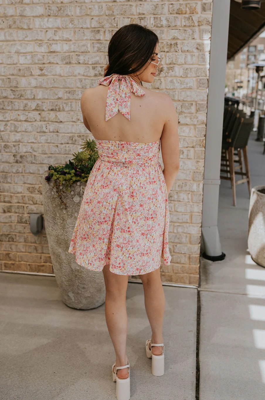 Sara Pink Floral Halter Mini Dress - Image 8