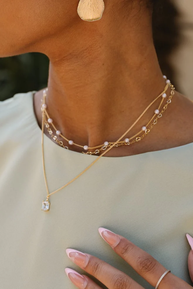 Sarah Layered Gold & Pearl Necklace Set